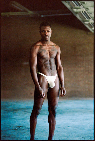 Low-rise front men's thong, Bubble Thong - Cappuccino, featuring a skinny jacquard SUKREW branded waistband for refined elegance.